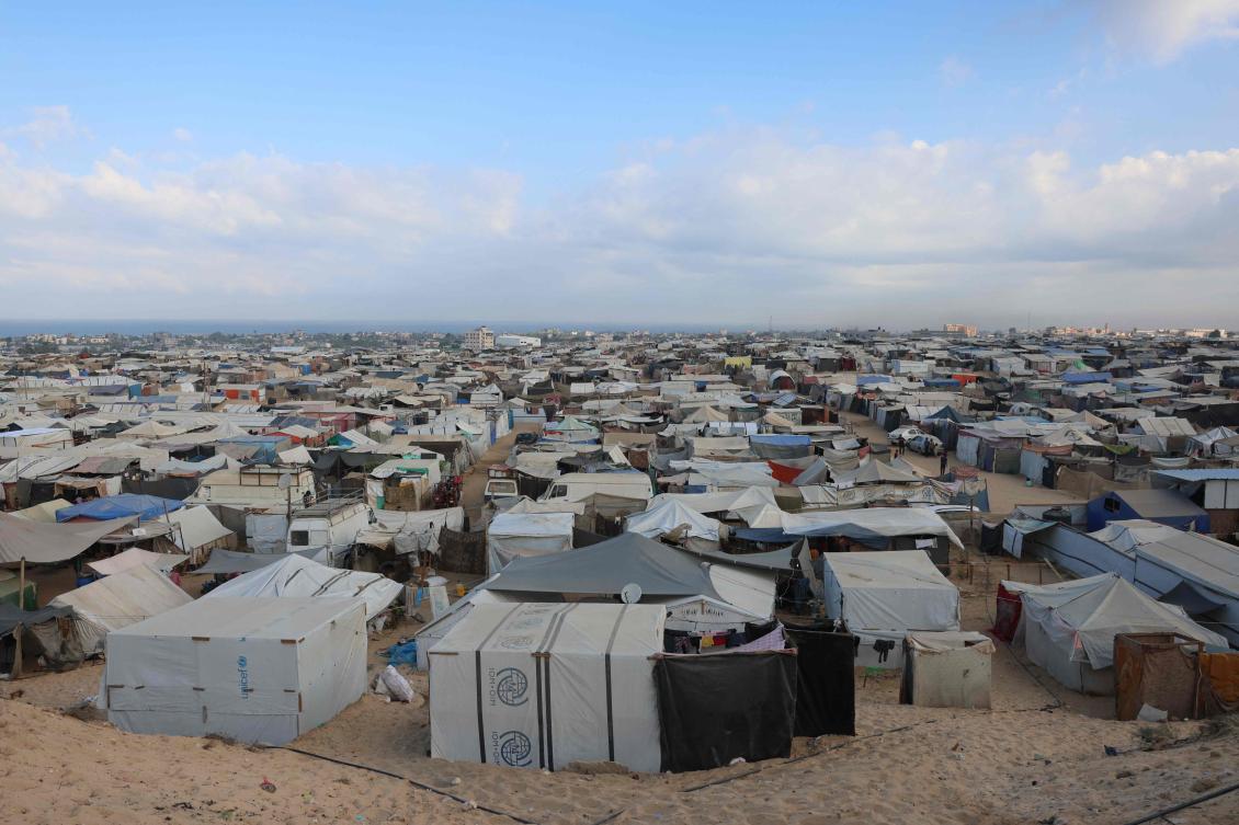 A general view of tents, housing displaced Palestinians, in Khan Yunis in the southern Gaza Strip on October 17, 2024, amid the ongoing war between Israel and the Palestinian militant group Hamas in the besieged Palestinian territory. (AFP)