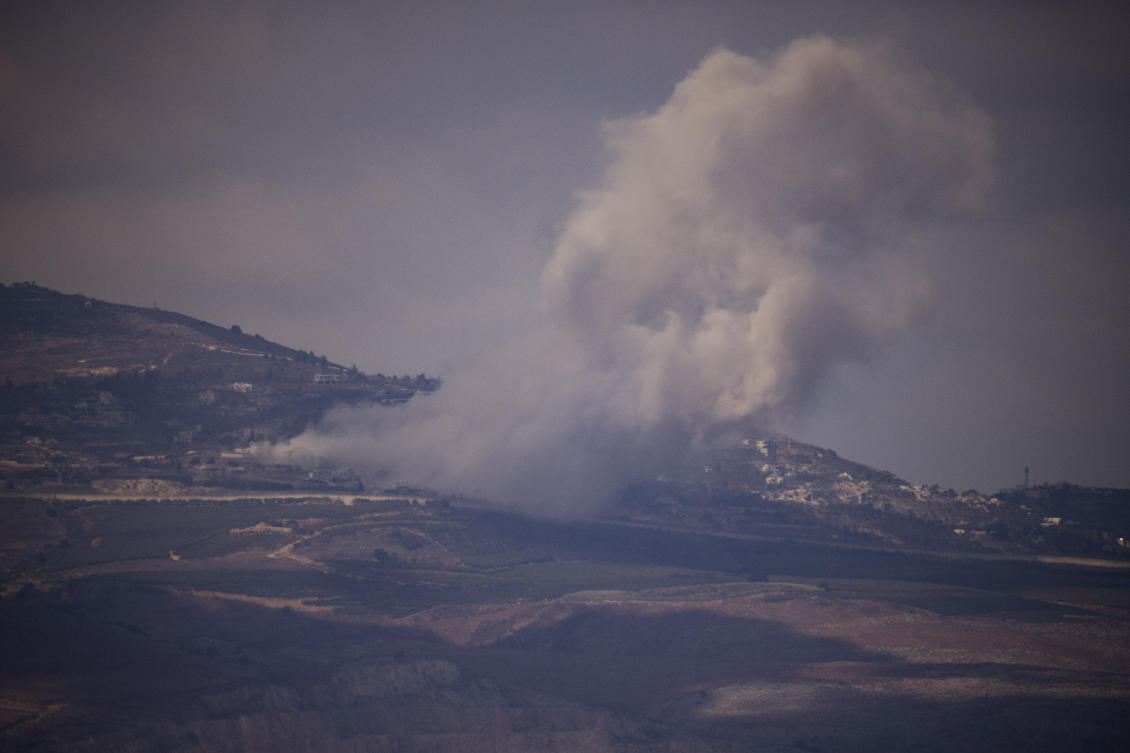 Smoke rises following an explosion in southern Lebanon as seen from northern Israel, Oct. 17, 2024. (AP)
