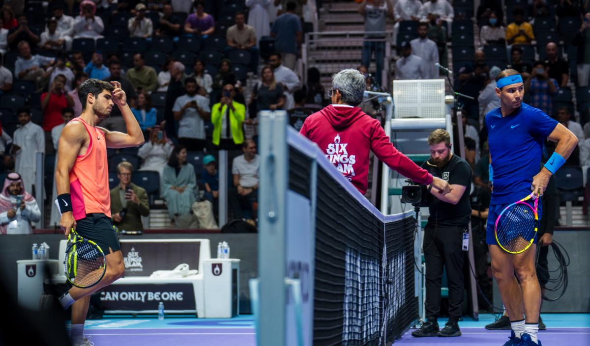 Carlos Alcaraz triumphs over Rafael Nadal in emotional all-Spanish showdown at the Six Kings Slam