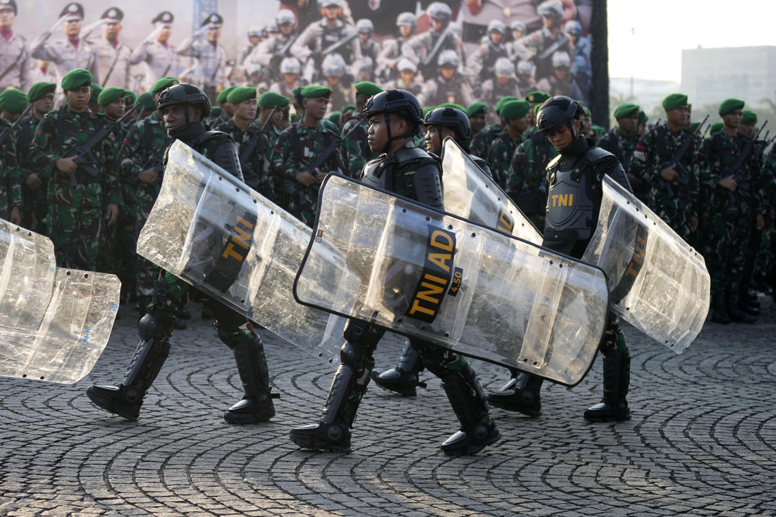 The security forces are expected to escort 36 state leaders who will attend the inauguration, Indonesia’s military chief Agus Subianto said. (AP)