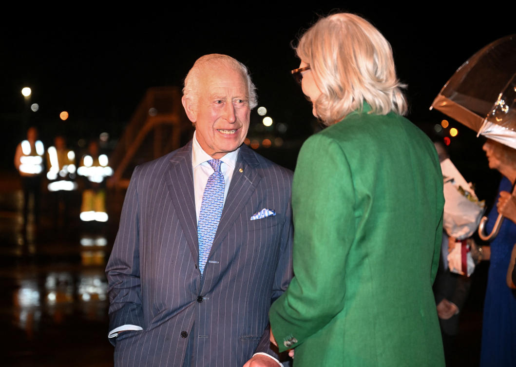 King Charles III is greeted by the Governor-General of the Commonwealth of Australia, Sam Mostyn while arriving at Sydney Airport on Oct. 18, 2024. (Reuters)