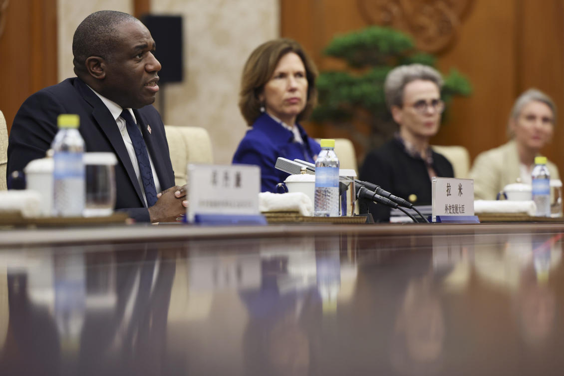 Britain's Foreign Secretary David Lammy attends a meeting with Chinese Foreign Minister Wang Yi at the Diaoyutai State Guesthouse in Beijing, China, Friday, Oct. 18, 2024. (AP)