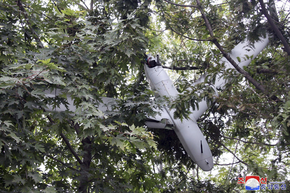 Above, a supposedly South Korean drone found in Pyongyang on Oct. 13, 2024 in this photo provided by the North Korean government. (KCNA/KNS via AP)