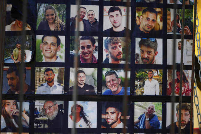 A view of pictures of hostages who were kidnapped during the October 7 attack can be seen in Tel Aviv, Israel, August 28, 2024. (Reuters)