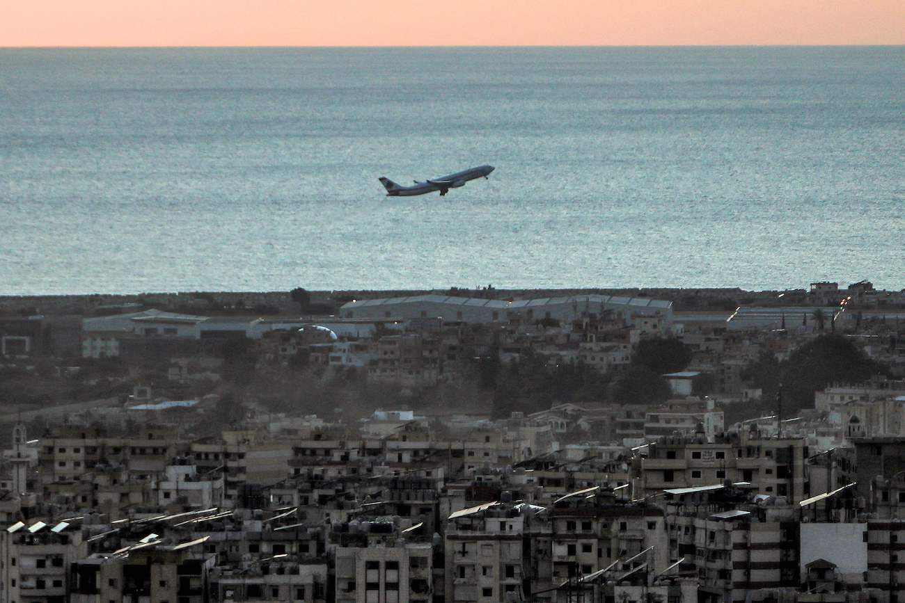 An aircraft of Middle East Airlines, Lebanon’s flag carrier, takes off from Beirut International Airport on October 19, 2024. (AFP)