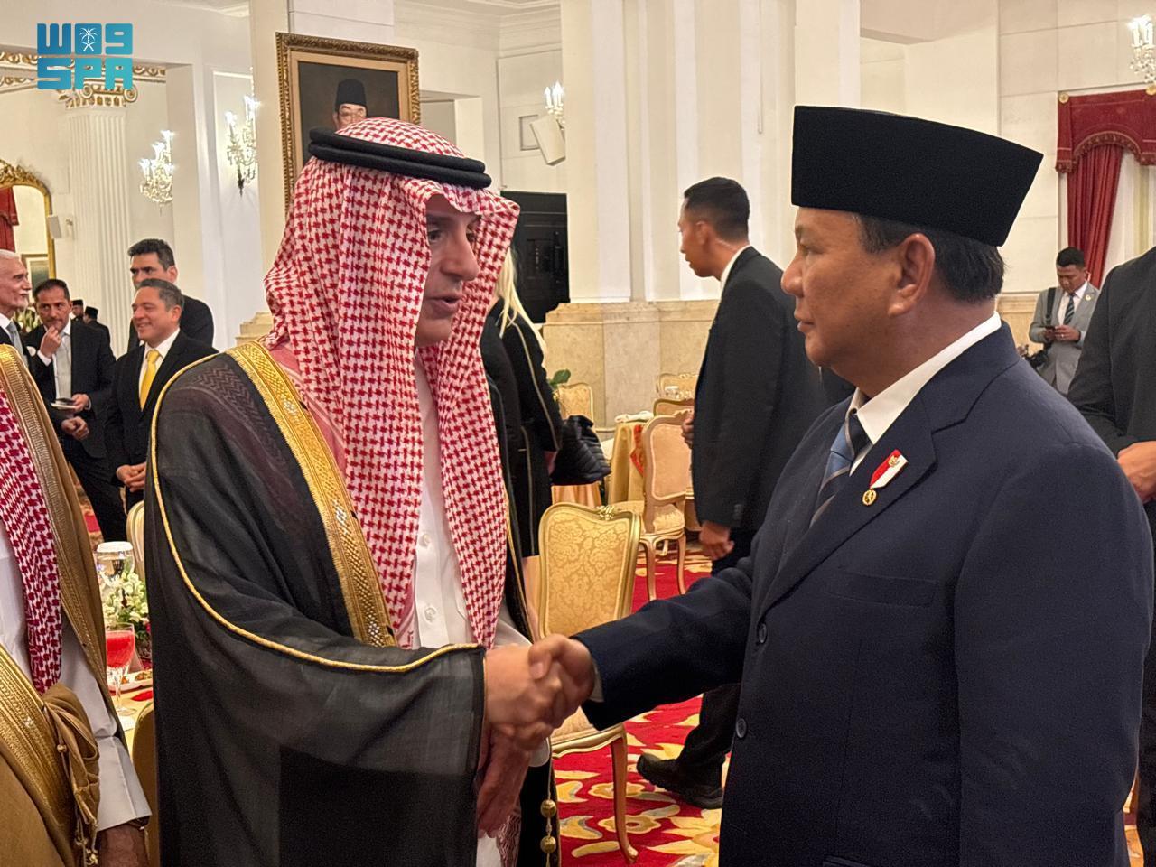 Saudi Minister of State for Foreign Affairs Adel Al-Jubeir attends the inauguration ceremony of Indonesian President Prabowo Subianto in Jakarta on Sunday. (SPA)