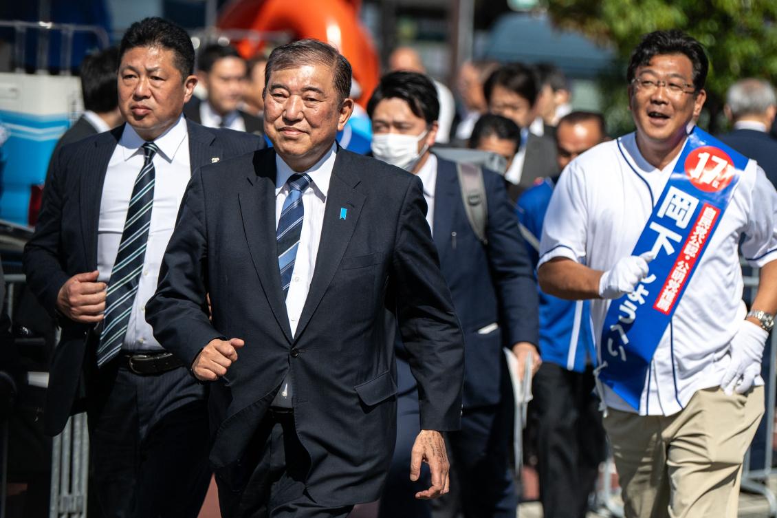 Japan's Prime Minister Shigeru Ishiba (2nd L) is seen during an election campaign speech in support of the Liberal Democratic Party candidate in Sakai city of Osaka Prefecture. (File/AFP)