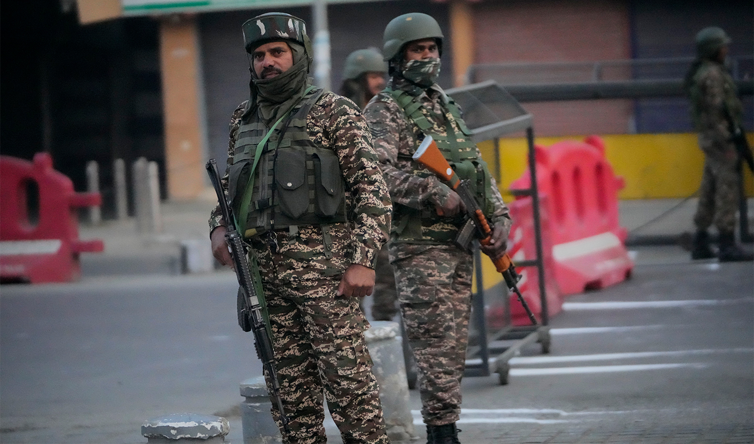 Indian soldiers guard during the Kashmir Marathon in Srinagar, Indian controlled Kashmir, on October 20, 2024. (AP/File)