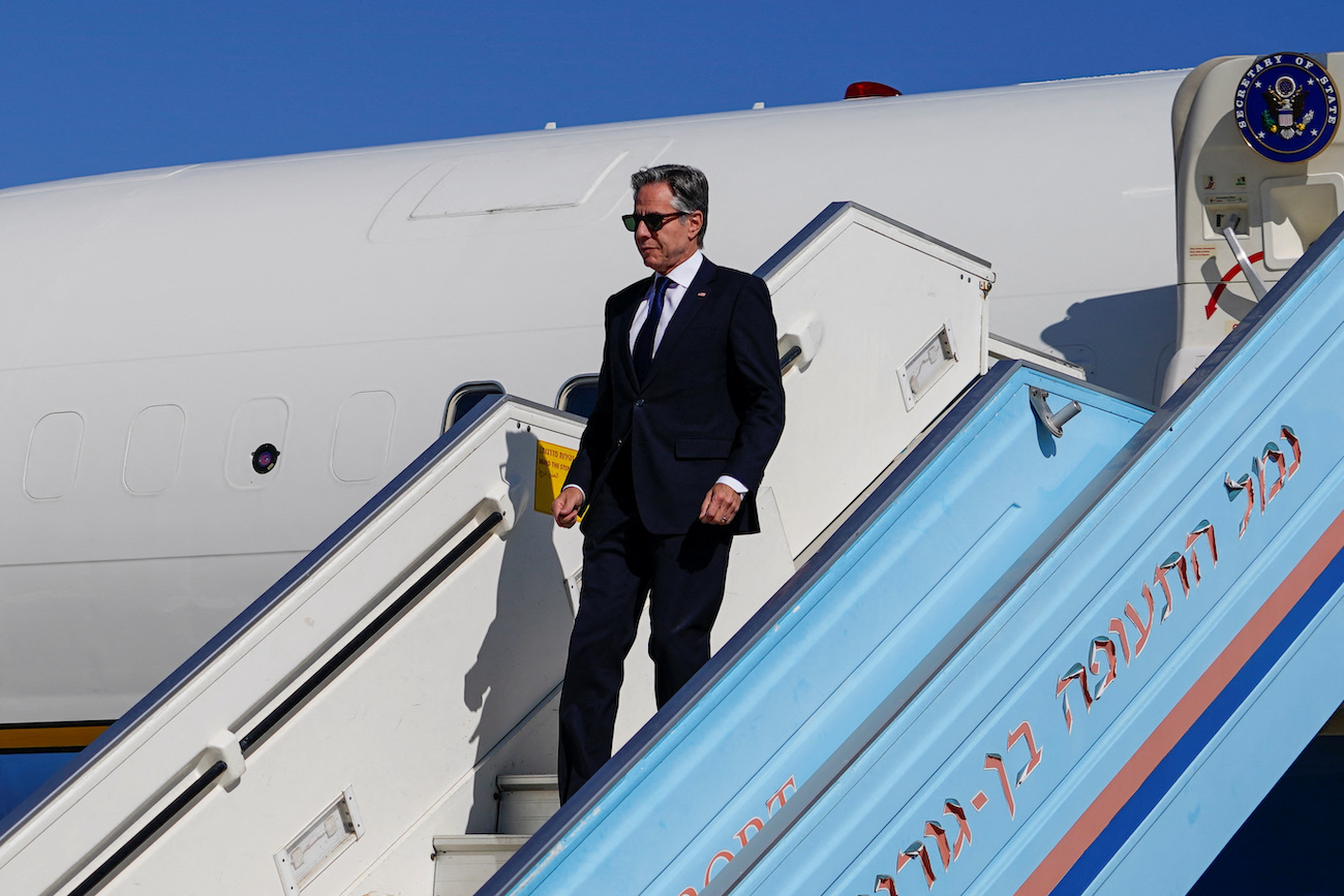 US Secretary of State Antony Blinken disembarks an aircraft as he arrives in Tel Aviv, Israel, October 22, 2024. (Reuters)