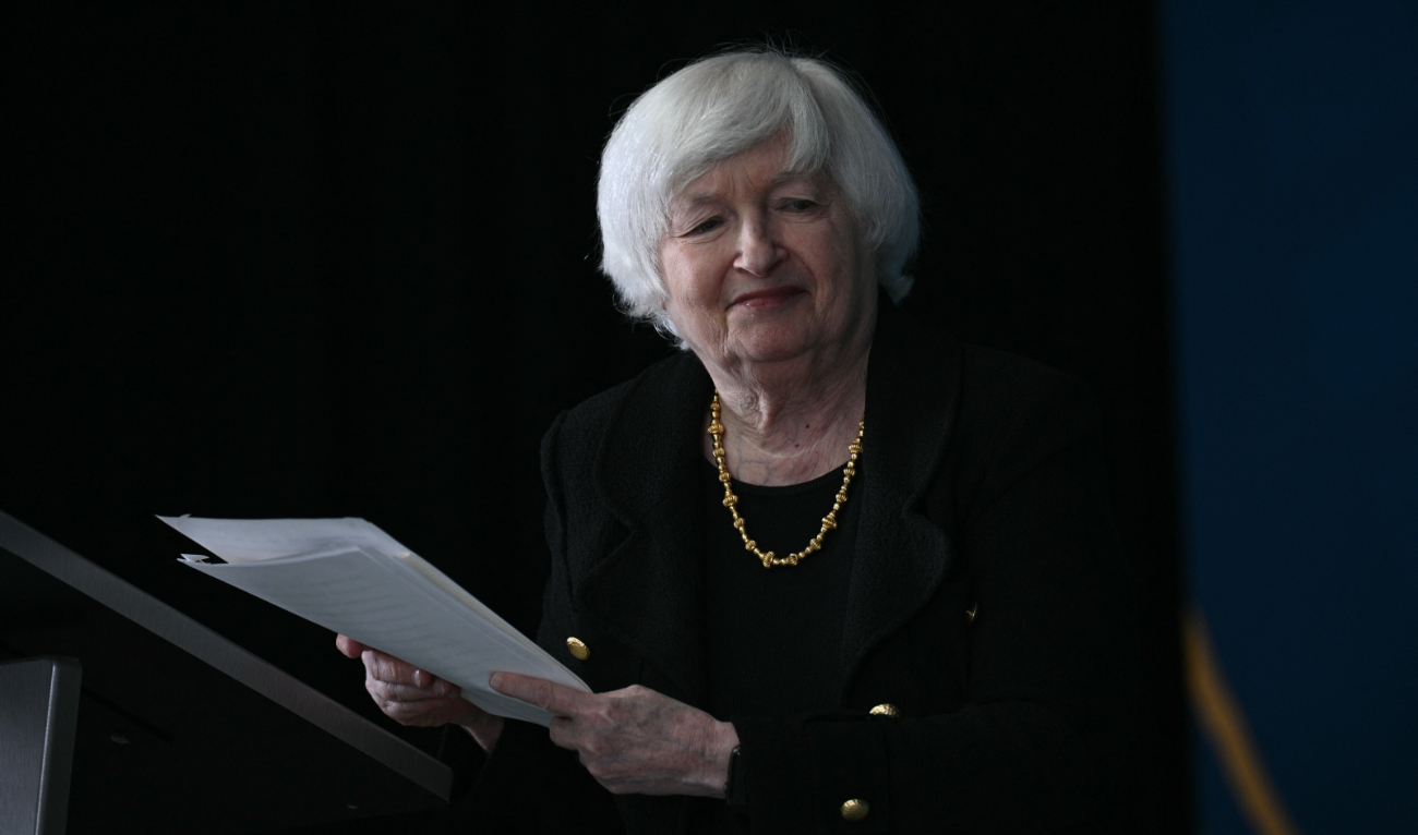 US Treasury Secretary Janet Yellen speaks at the World Bank headquarters in Washington, DC, on October 22, 2024, during the International Monetary Fund/World Bank annual Fall meetings. (AFP)
