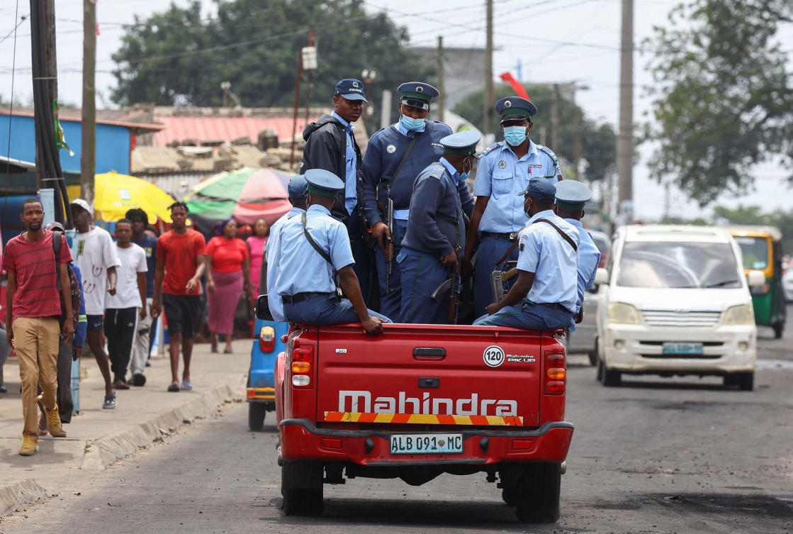 Police officers patrol the streets in Maputo a day on Oct. 2, 2024 after a nationwide strike called by Mozambique presidential candidate Venancio Mondlane to protest the provisional results of an October 9 election. (Reuters)