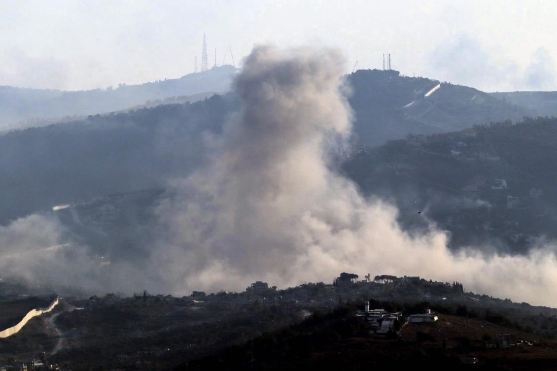 A photo taken from the southern Lebanese area of Marjayoun shows smoke billowing over the village of Kfar Kila near the border with Israel following Israeli bombardment on Oct. 23, 2024. (AFP)