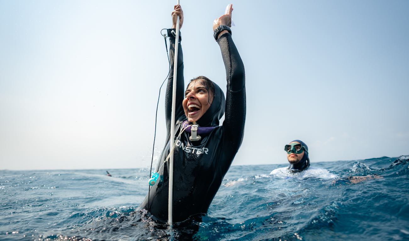 Nada Mohammed Alrasheed made waves in the freediving world by winning her first World Freediving Depth Championship in Kalamata, Greece, earlier this month. (Supplied)