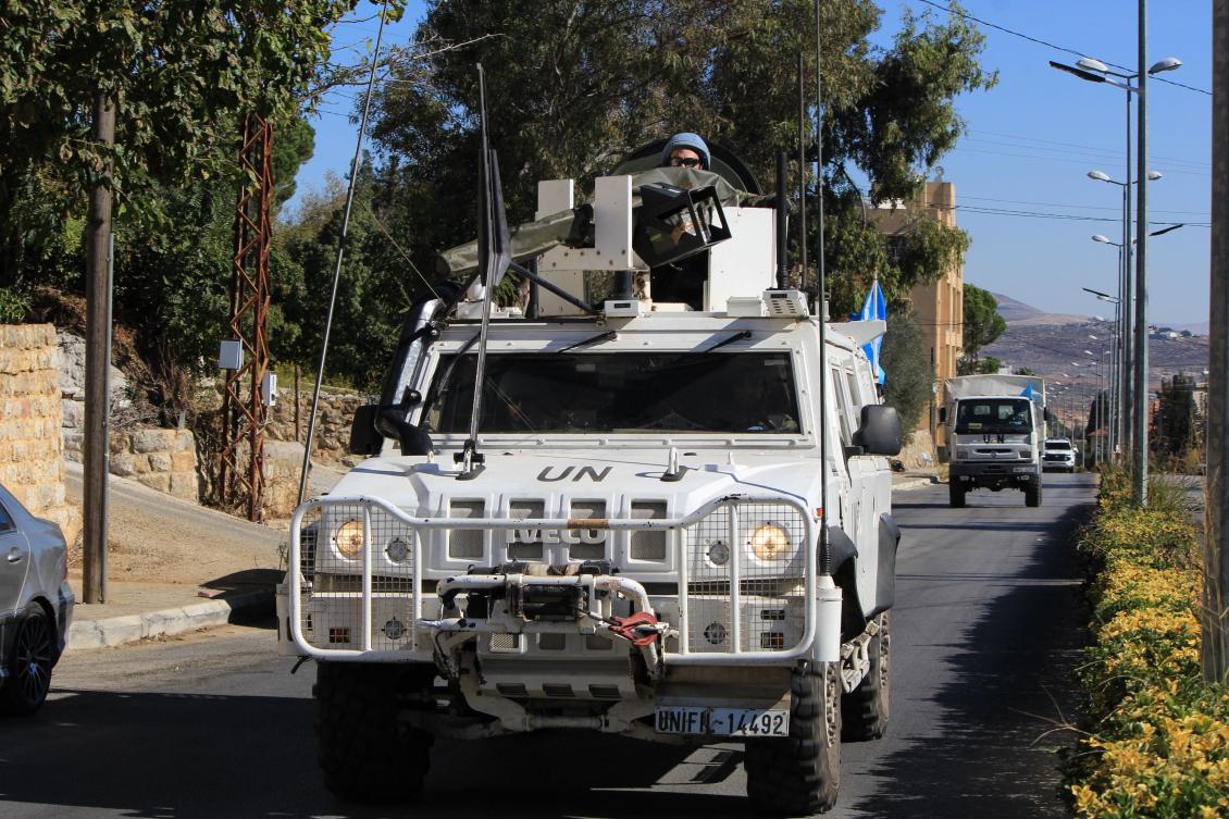 Armored vehicles of the UNIFIL patrol the Marjayoun area in southern Lebanon on Oct. 24, 2024. (AFP)