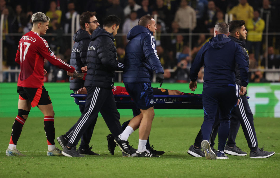 Man United winger Antony wearing protective boot after injury