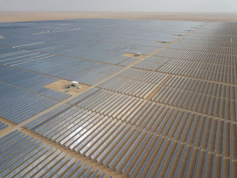 The Sakaka Solar farm in Al-Jouf province, the first project under the NREP, generates 300 MW. (Acwa Power photo)