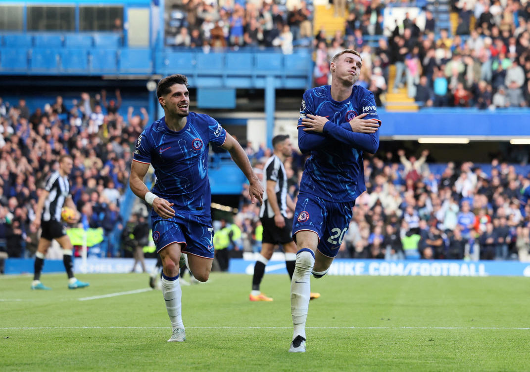 Chelsea’s Cole Palmer celebrates scoring their second goal against Newcastle United. (Reuters)
