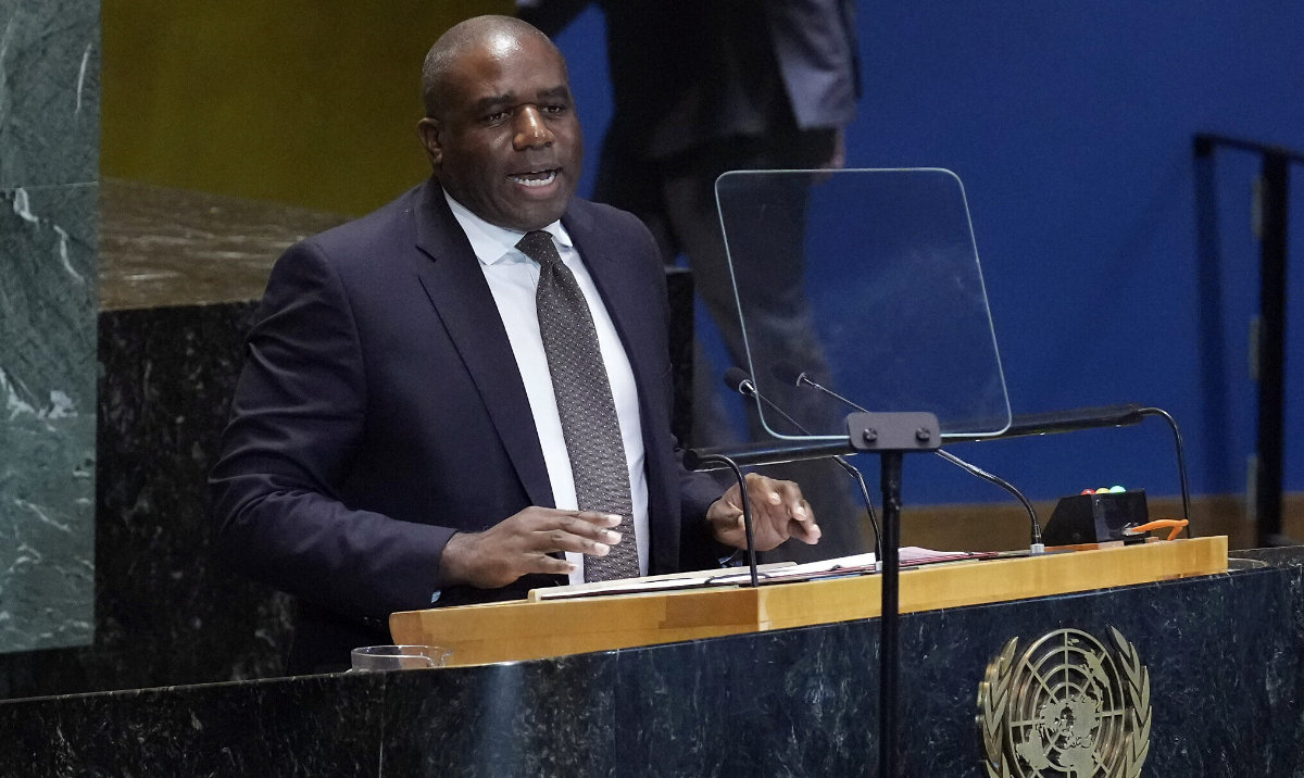 Britain's Foreign Secretary David Lammy addresses the Summit of the Future, in the United Nations General Assembly, September 23, 2024. (AP)