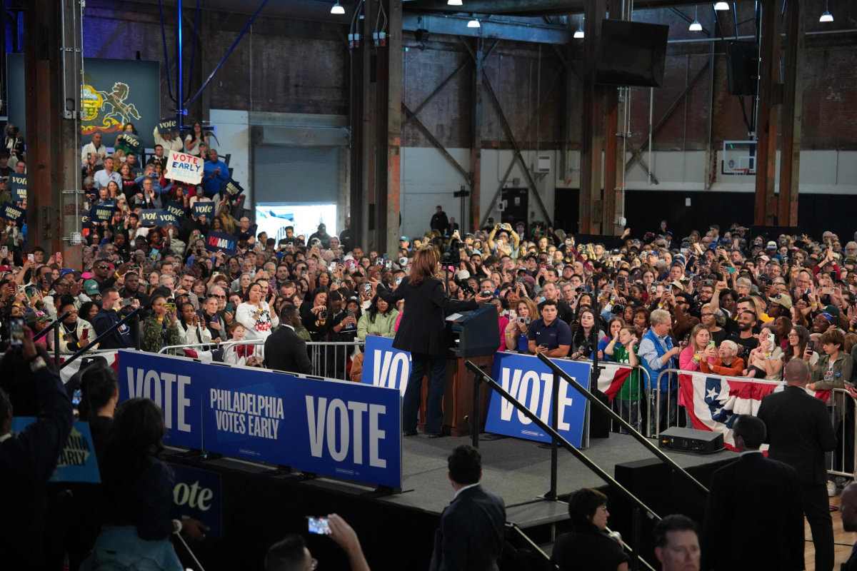 Democratic presidential nominee Kamala Harris speaks during a campaign rally at The Alan Horwitz "Sixth Man" Center on Oct. 27, 2024 in Philadelphia, Pennsylvania. (Getty Images/AFP)