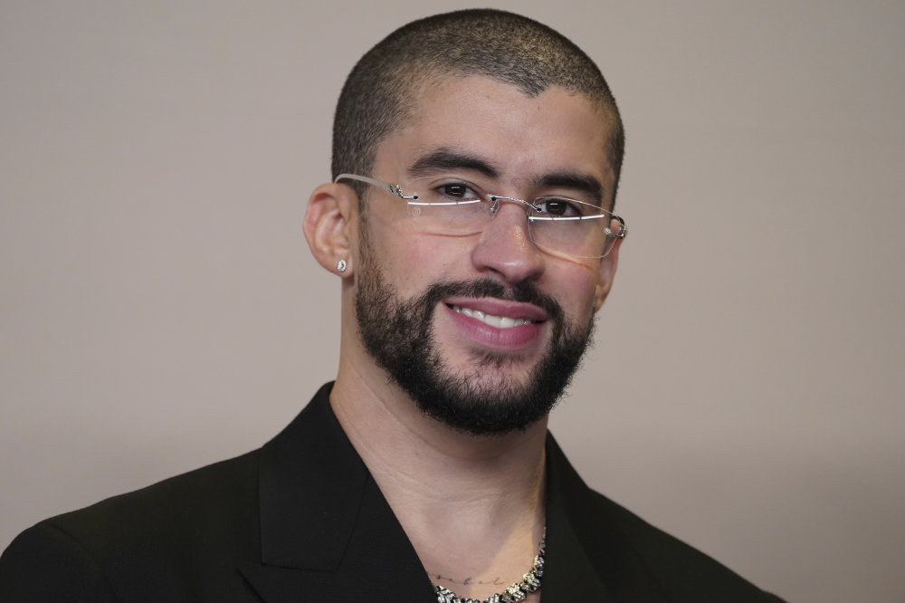 Bad Bunny poses in the press room at the Oscars, at the Dolby Theater in Los Angeles. (AP/File)