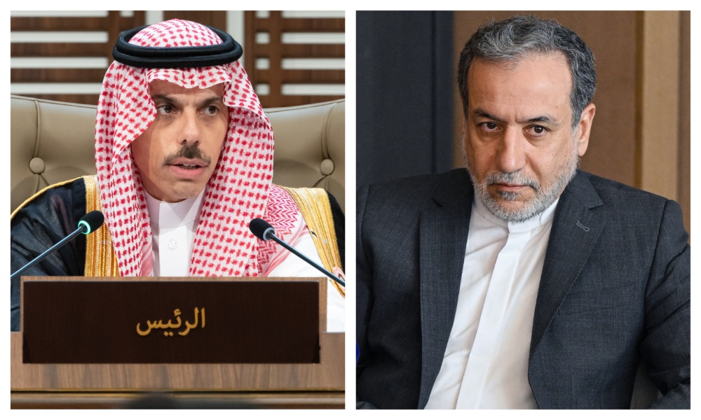 Saudi Foreign Minister Prince Faisal bin Farhan and his Iranian counterpart Abbas Araghchi. (File/AFP)
