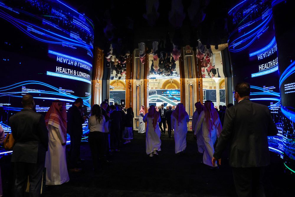 Participants arrive to attend the annual Future Investment Initiative conference in Riyadh on Oct. 29, 2024. AFP