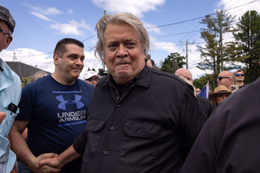 Former White House Chief Strategist Steve Bannon outside the federal correctional institution in Danbury, Connecticut on July 1, 2024, where was expected report to begin serving his four-month sentence for contempt of Congress. (AFP)