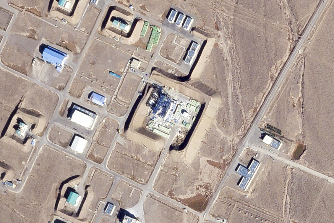 This satellite photo shows a damaged large building at the Revolutionary Guard’s Shahroud Space Center in Semnan province, Iran on Oct. 29, 2024. (Planet Labs PBC via AP)