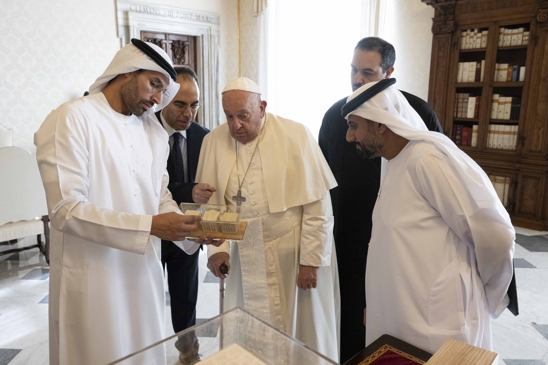 Pope Francis welcomed representatives of the Abrahamic Family House in the UAE to a private audience at the Vatican on Monday, during which they reiterated their shared commitment to the promotion of interfaith dialogue and fraternity. (Supplied)