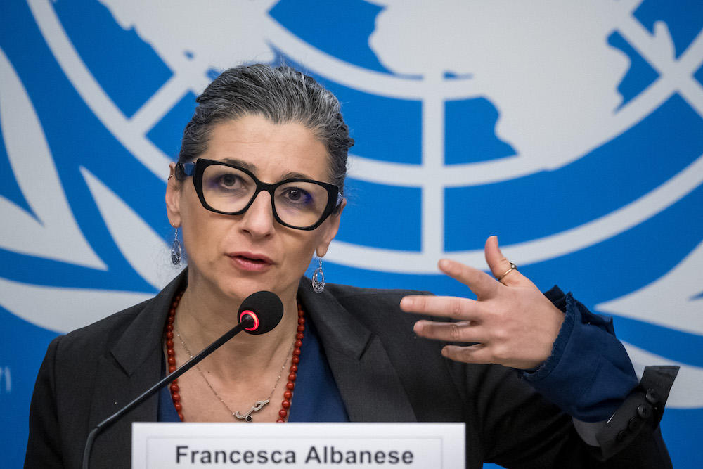 UN rights expert Francesca Albanese wrote in a report that ‘the genocide of the Palestinians appears to be the means to an end.’ (AFP file photo)