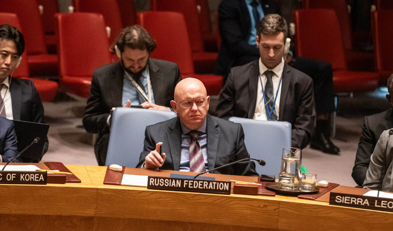 Ambassador Vassily Nebenzia, Permanent Representative of the Russian Federation attends the United Nations Security Council meeting on October 2, 2024 in New York City. (AFP)