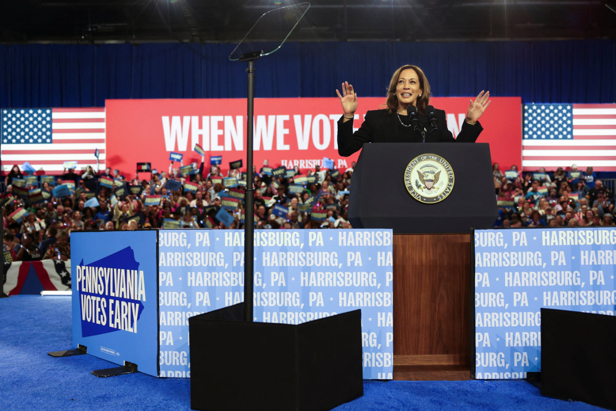 US Vice President Kamala Harris attend a campaign rally in Harrisburg, Pennsylvania, on October 30, 2024. (REUTERS)