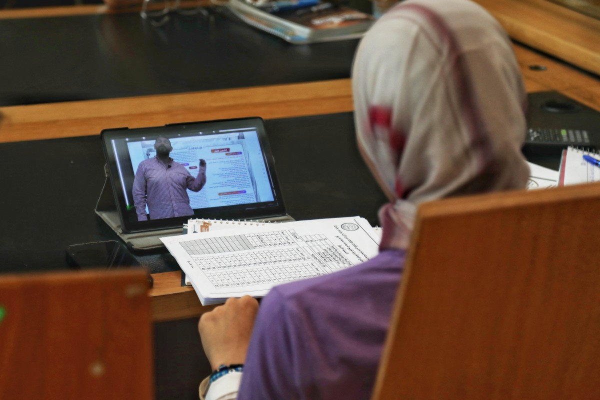 A picture taken on June 28, 2024 in the Mediterranean city of Alexandria, shows Egyptian high school students studying in the Alexandria Library (AFP)