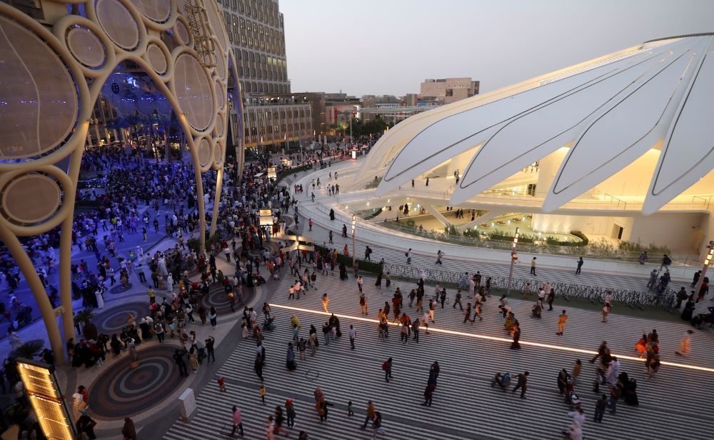 People visit Expo 2020 in the Gulf emirate of Dubai on March 25, 2022. (AFP)