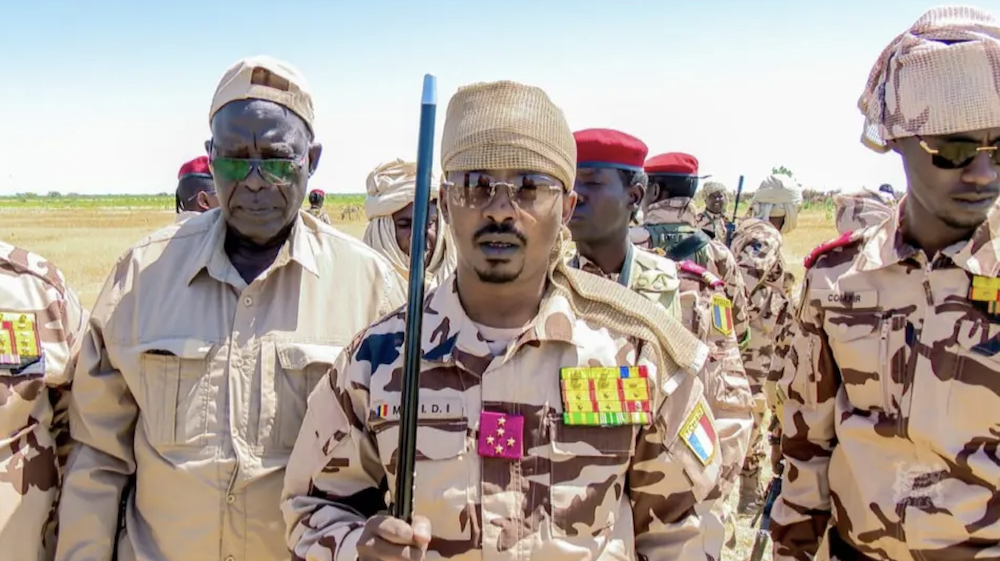 President Mahamat Deby's office released photos of him visiting troops on the ground. (Facebook/Chadian Presidency)