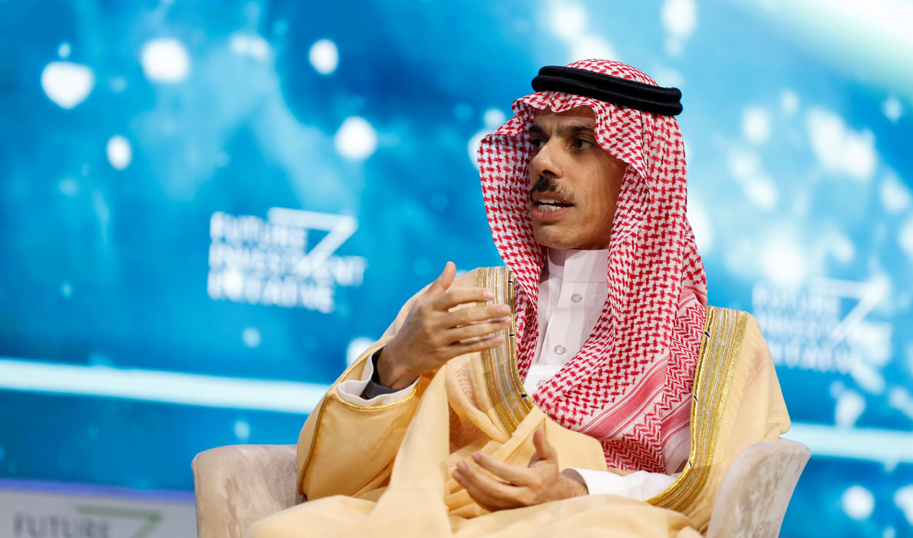 Saudi Foreign Minister Prince Faisal bin Farhan Al-Saud speaks at the Future Investment Initiative (FII) conference in Riyadh on October 31, 2024. (REUTERS)
