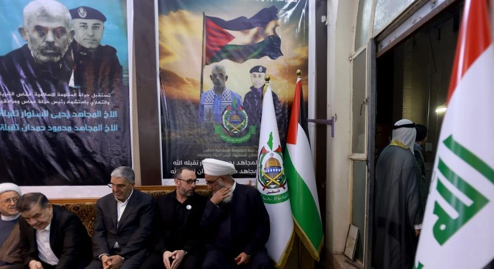 People offer condolences after the death of Hamas leader Yahya Sinwar, Baghdad, Iraq, Oct. 20, 2024. (Reuters)