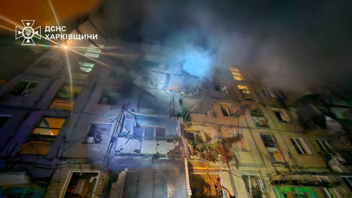 A view of damage after a Russian guided bomb struck a five-story apartment block in Kharkiv, Ukraine on October 3, 2024. (State Emergency Service of Ukraine/Handout via REUTERS)