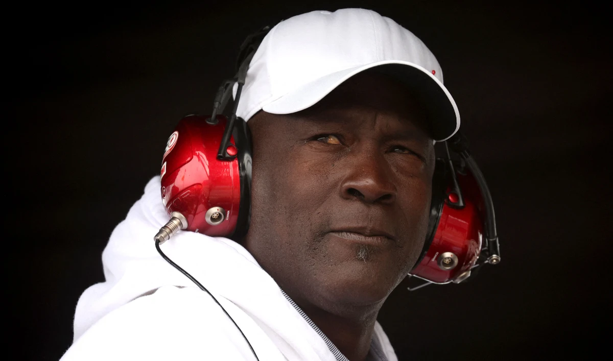 Michael Jordan, co-owner of 23XI Racing, during the NASCAR Cup Series GEICO 500 on April 23, 2023. An auto racing team co-owned by Jordan filed an anti-trust lawsuit on Oct. 2, 2024, against NASCAR and its chief executive Jim France. (AFP)