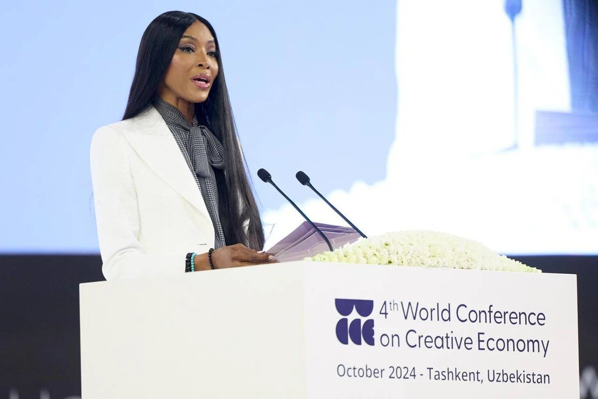 Keynote speaker and supermodel Naomi Campbell at the opening day of the fourth World Conference on Creative Economy. (Supplied)