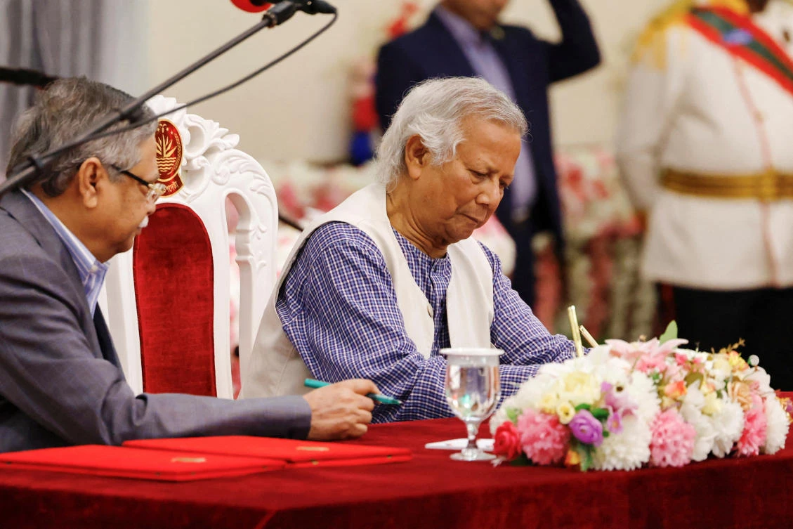 Political upheaval in the South Asian nation ushered in the interim government led by Nobel Peace laureate Muhammad Yunus, right. (Reuters)