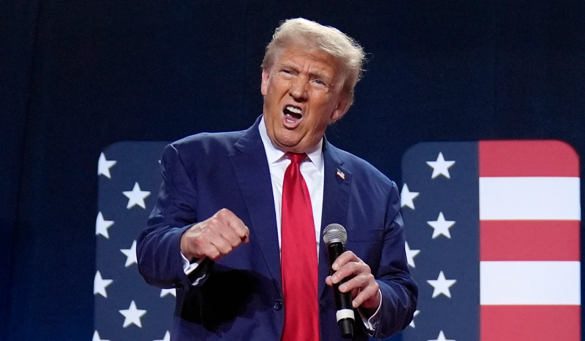 Republican presidential nominee former President Donald Trump speaks at a campaign town hall Friday, Oct. 4, 2024, in Fayetteville, N.C. (AP)