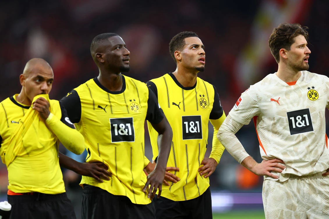 Borussia Dortmund’s Donyell Malen, Serhou Guirassy, Felix Nmecha and Gregor Kobel look dejected after their Bundesliga — 1 match against FC Union Berlin at Stadion An der Alten Forsterei, Berlin, on Oct. 5, 2024. (Reuters)