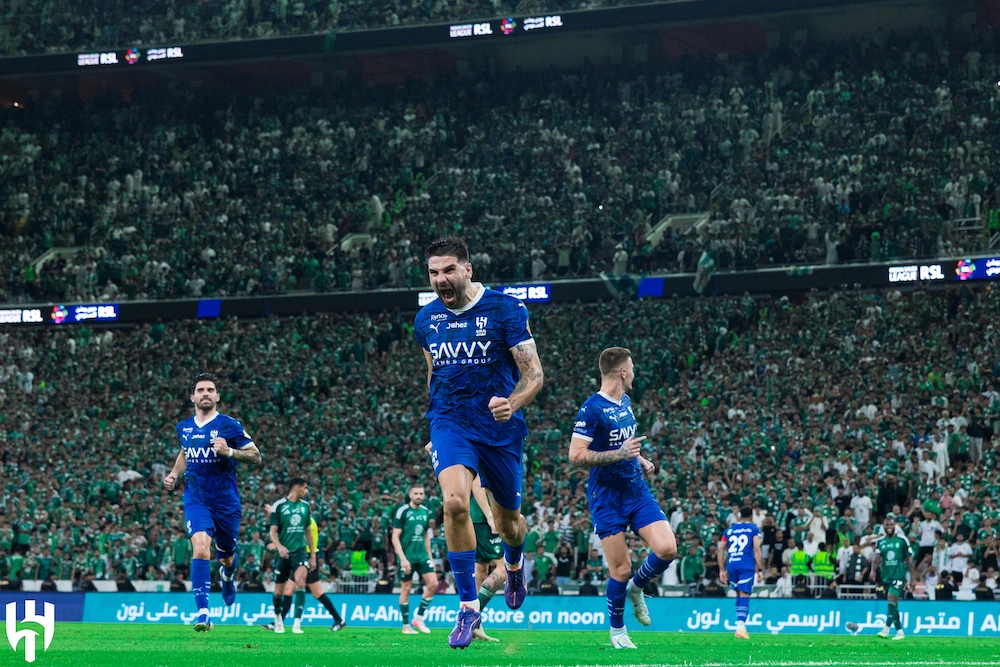 Two goals from Aleksandar Mitrovic at a packed King Abdullah Sport City made it six wins from six for last season's champions and this season's leaders Al-Hilall. (X/@Alhilal_FC)