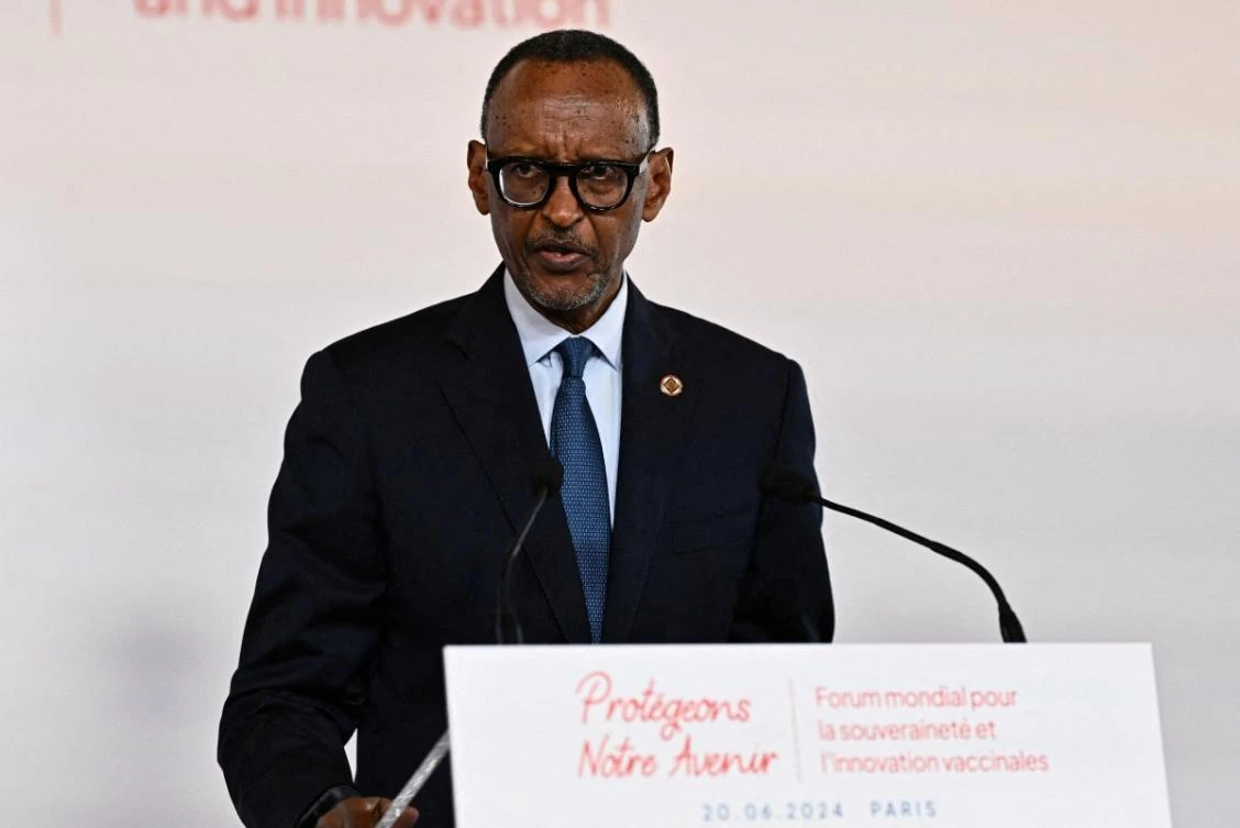 Rwanda's President Paul Kagame delivers a speech during the Global Forum for Vaccine Sovereignty and Innovation at the French Foreign Ministry, the Quai d'Orsay, in Paris, on June 20, 2024. (File/AFP)