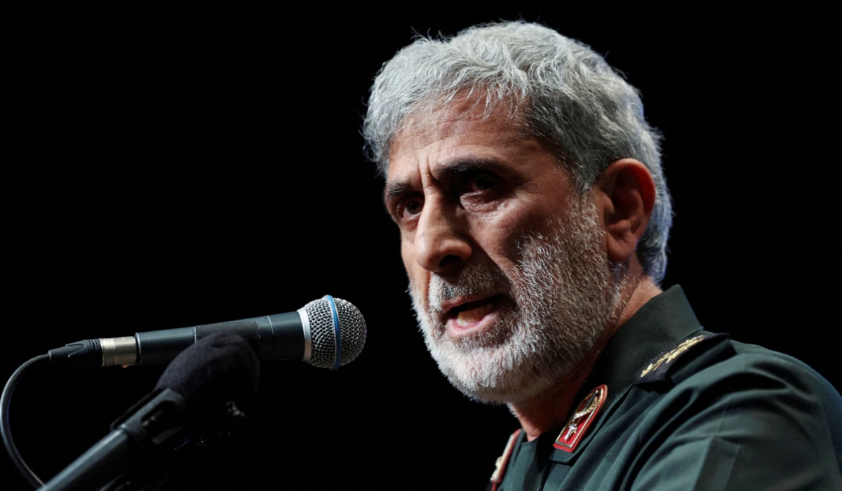 Brigadier General Esmail Qaani, the head of the Revolutionary Guards' Quds Force, speaks during a ceremony marking the anniversary of the death of senior Iranian military commander Mohammad Hejazi, in Tehran, Iran April 14, 2022. (REUTERS)