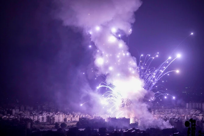 Flames and smoke rise from an Israeli airstrike in Dahiyeh district of Beirut, Lebanon, on Oct. 7, 2024. (AP)