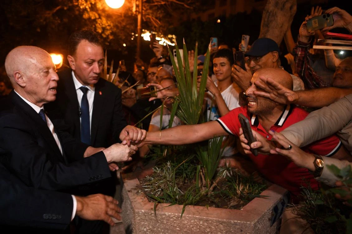 Tunisia’s President Kais Saied greets supporters in Tunis, Oct. 6, 2024. (AFP)