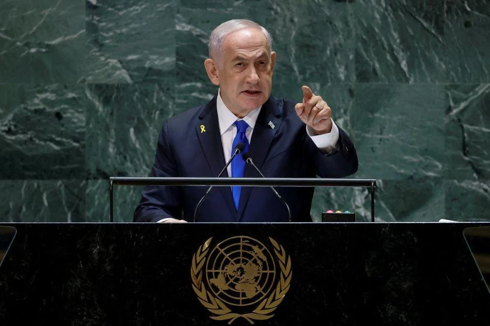 Israel’s Prime Minister Benjamin Netanyahu addresses the 79th United Nations General Assembly at UN headquarters in New York, on September 27, 2024. (Reuters)