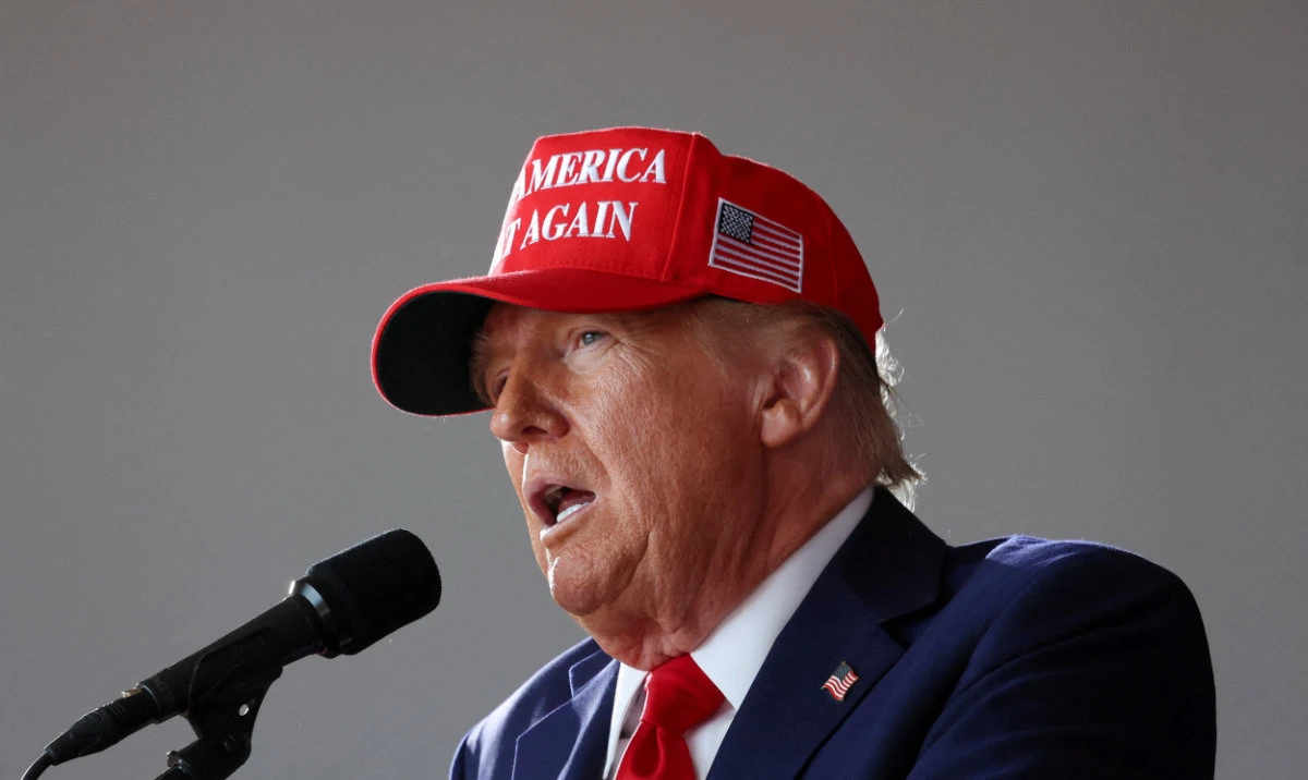 Republican presidential nominee and former US President Donald Trump speaks during a rally in Juneau, Wisconsin, US, October 6, 2024. (Reuters)